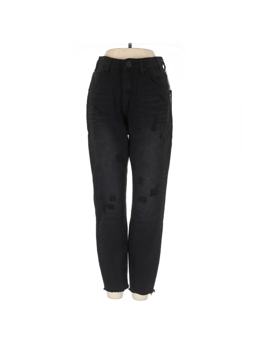One Teaspoon Freebirds High Rise Skinny Jeans Black Distressed Raw Hem 24 NWT - Picture 2 of 6